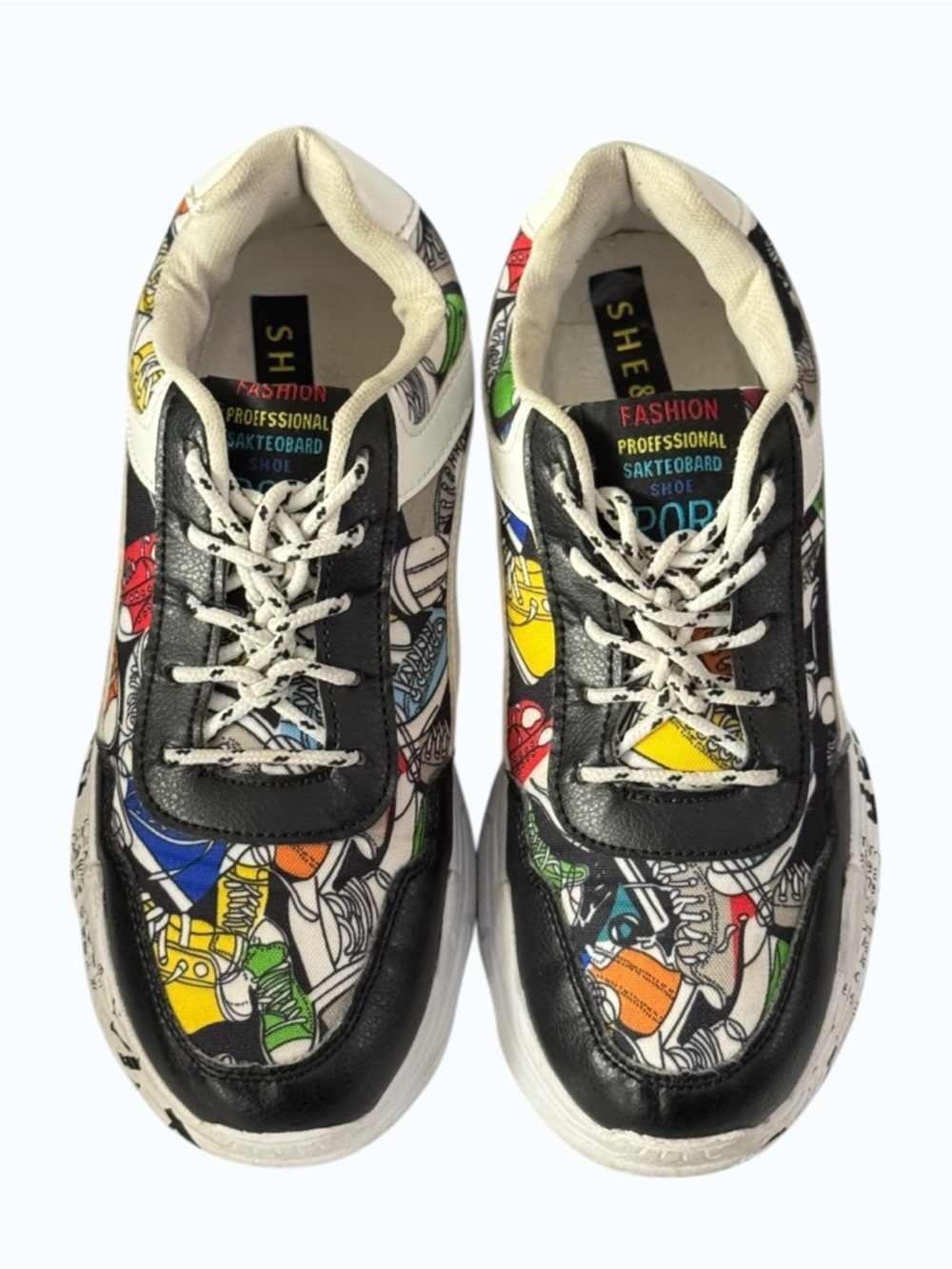 SHEIN Multicolor Graphic Kids Sneakers with Black and White Accents